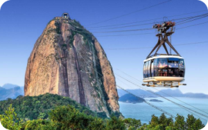Imagem do pão de açúcar com um bondinho na lateral.